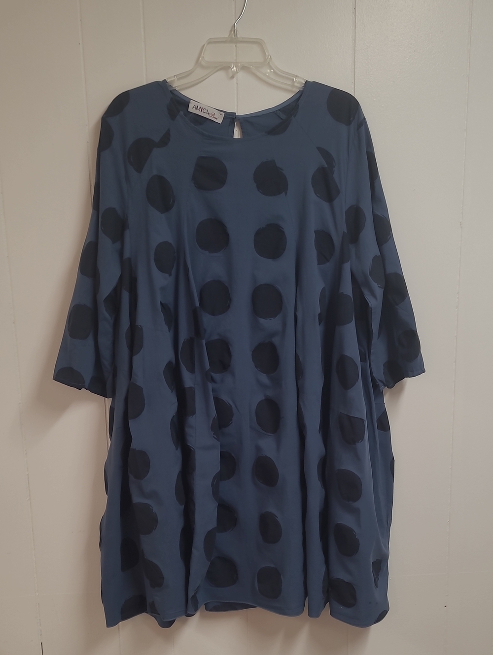 AMICI by Baci Navy Blue with Dark Blue Polka Dots Swing Dress Made in Italy Sz L